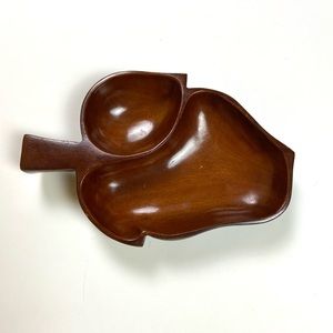Vintage Mahogany Divided Leaf Bowl